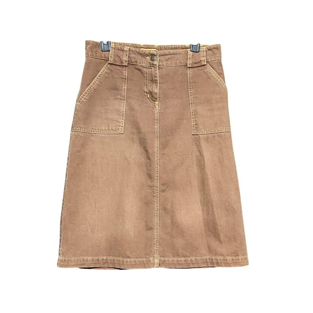 Vintage Louie Anthropologie Brown Denim Midi Skirt Size 6 Utility A-Line Y2K 90s